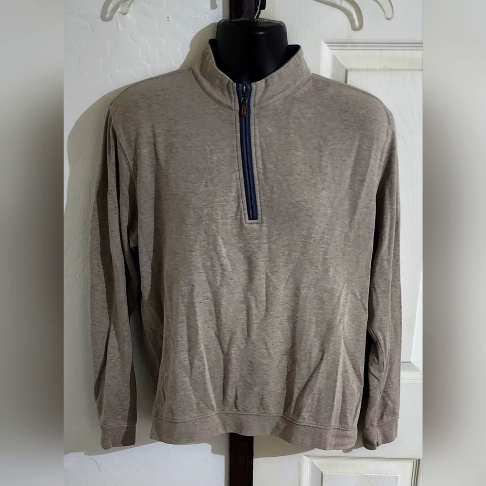 JOHNNIE-O Sweater Mens Long Sleeve Beige 1/4 Zip Pullover - Size L